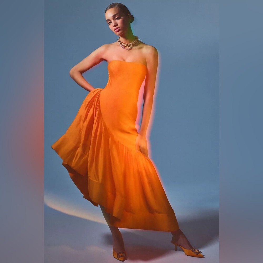 Orange Letimebe Anthropologie Strapless Long Dress